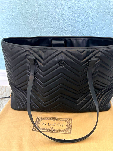 Gucci black leather chevron - black,
